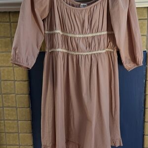 Umgee Dusty Mauve Peasant Dress with Lace Trim